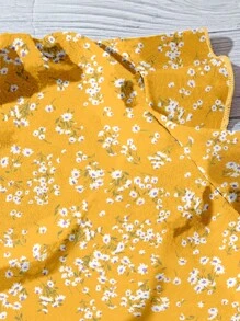 EMERY ROSE 大码女式休闲简约夏季黄色花朵印花衬衫 - 黃色 - 查看 4