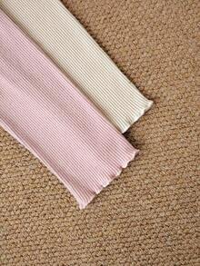 4pcs Young Girl Elegant Ribbed Knit Long Sleeve Top And Pants Casual Comfortable Underwear Set