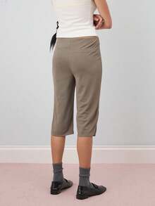 COUREZ Tailored Capris Pants With Waist Buckle Detail /Y2K Going Out Cute - Dark Grey - View 3
