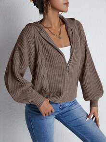 Cardigan a maglia con chiusura lampo, tinta unita, minimalista, adatto per uso quotidiano, da donna