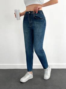 RueChic 100%Cotton Slant Pocket Mom Fit Jeans - Light Wash - View 5