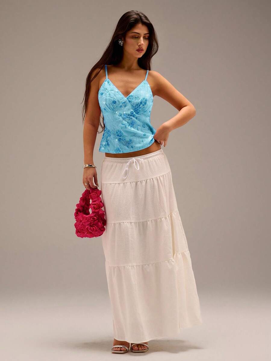 Avantive Áo hai dây thêu hoa sequin mới mùa hè, trang phục dự tiệc cho nữ - Màu xanh bạc hà - Xem 1