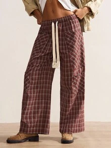 Bohemela 休闲梭织格子低腰宽松女裤 - 彩色 - 查看 1