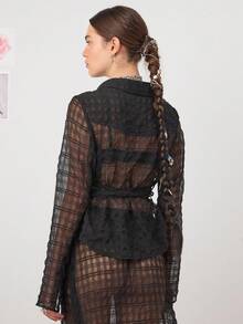 COUREZ 吊带透视飘逸衬衫 /Y2K 出门女装可爱性感上衣 - 黑色 - 查看 3