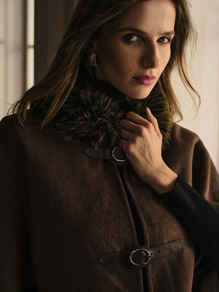 WOOL FUZZY COLLAR OVERCOAT