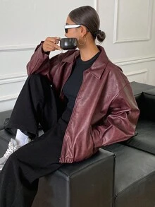 DAZY 女士休闲长袖拉链常规夹克，适合日常穿着，秋季女装皮夹克女式外套