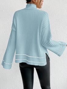 EURMUSE Áo len chui đầu dáng rộng tay dài cổ đứng vai trễ dành cho nữ - Màu xanh Bạc hà - Xem 2