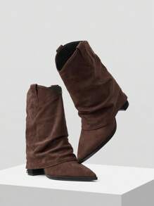 Mnmlis Botas altas de estilo vintage occidental marrón con cremallera - Marrón - Ver 3