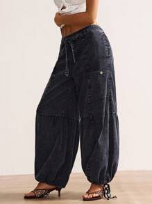 Bohemela 波西米亚风纯色休闲褶饰宽松抽绳阔腿可变换女式裤子