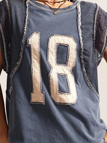 Bohemela Áo thun nữ cổ tròn dệt kim màu trơn in 18 miếng vá phong cách Boho Casual Vacation - màu đen - Xem 1