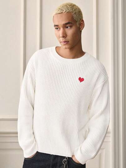 SWAVVY 男士嵌花心形刺绣针织毛衣，秋冬