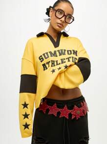 SUMWON WOMEN 星星装饰腰带 铆钉西部波西米亚风节日皮革红星个性腰带 女士链条腰带 可拆卸狂欢音乐会配饰 - 紅色 - 查看 4