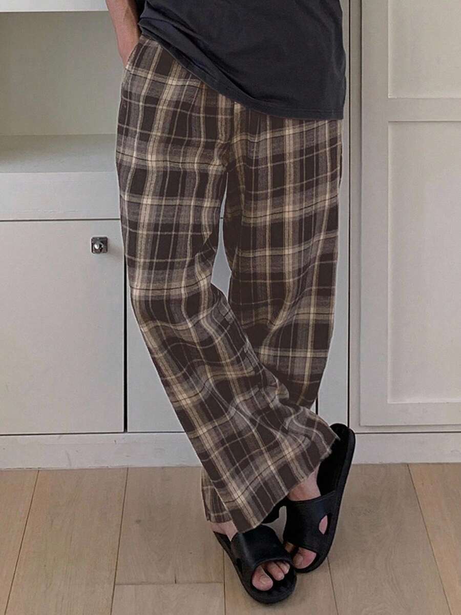 DAZY Men's Brown Plaid Casual Lounge Pants, Spring/Summer, Fall Pajama, Winter - Brown - View 1