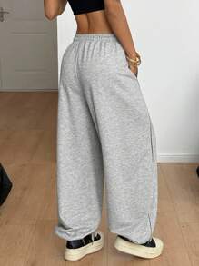 Coolane Quần ống rộng ống rộng màu xám Pháp thời trang dạo phố mùa thu dành cho nữ Lễ hội cổ điển ra ngoài Y2K Quần áo thể thao Athleisure - Màu Xám nhạt - Xem 4