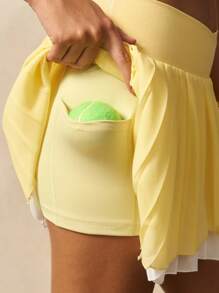 VARSIVA Women's Overlap Waist Pleated Asymmetrical Hem 2 In 1 Sports Skort Yellow Tennis Skirt Workout Skirt - Multicolor - View 11