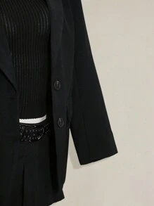SHEIN ICON 冬季哥特风纯黑色休闲/办公长袖女式西装外套，适合万圣节穿着 - 黑色 - 查看 5