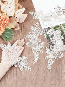 1pair Women Lace Applique Floral Corded Bridal Evening Dress Wedding Costume DIY Motif - White - View 3