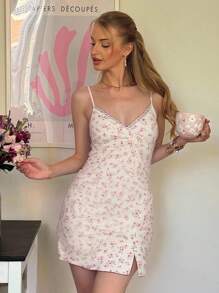 CovetEZ Ditsy Floral & Lace Patchwork Women's Slip Dress,Dresses For Women Summer