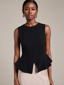 Ontre Blusa negra con cuello redondo y diseño de volantes en el bajo, moderna, elegante, urbana, romántica, western, punk, Y2K, de estilo country, para festival de música, vintage, coreana, para aeropuerto, calle, boda, invitado, cumpleaños, Halloween, casual de oficina, cita, salida, aeropuerto, vuelta al colegio, Navidad, Año Nuevo