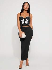 Radiana Black Summer 70's Birthday Party Disco Three-Dimensional Butterfly Halter Corset Top,Retro Siren Coquettish Prom Ball Valentine's Day Cruise Attire - Black - View 3