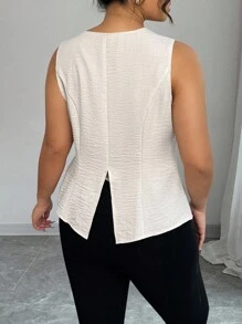 Elenzga Plus Size Summer Casual Commuter Metal Buckle Camisole - Apricot - View 2