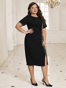 Ellevyn Elegantes Partykleid in Große Größen mit Pailletten-Patchwork und Twist-Detail