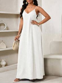 SHEIN Lady 2025 新款白色女士波西米亚风露背女士宽松长裙女士连衣裙宽松露肩生日和活动礼服/节日礼服度假服装女士波西米亚风/波西米亚风女士服装吊带上衣非洲女士服装女士连衣裙夏季热带女士连衣裙新品女士连衣裙沙滩裙复活节连衣裙/复活节女士连衣裙/复活节服装女士白色长裙 - 白色 - 查看 6