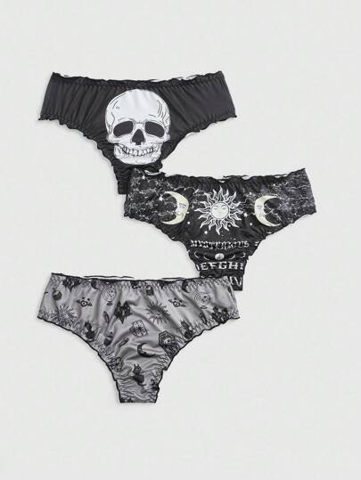 3 Stücke/Pack Gothic Totenkopf, Sonne & Mond Muster Slips Set