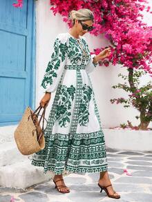 女士休闲度假长袖束腰连衣裙 - 彩色 - 查看 3