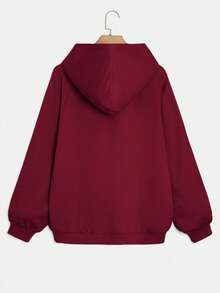 SHEIN EZwear 2 件酒红色加大码连帽宽松长袖运动衫和松紧腰长裤套装连帽衫和运动裤套装运动服 2 件套休闲套装女式舒适套装 - 酒紅色 - 查看 5