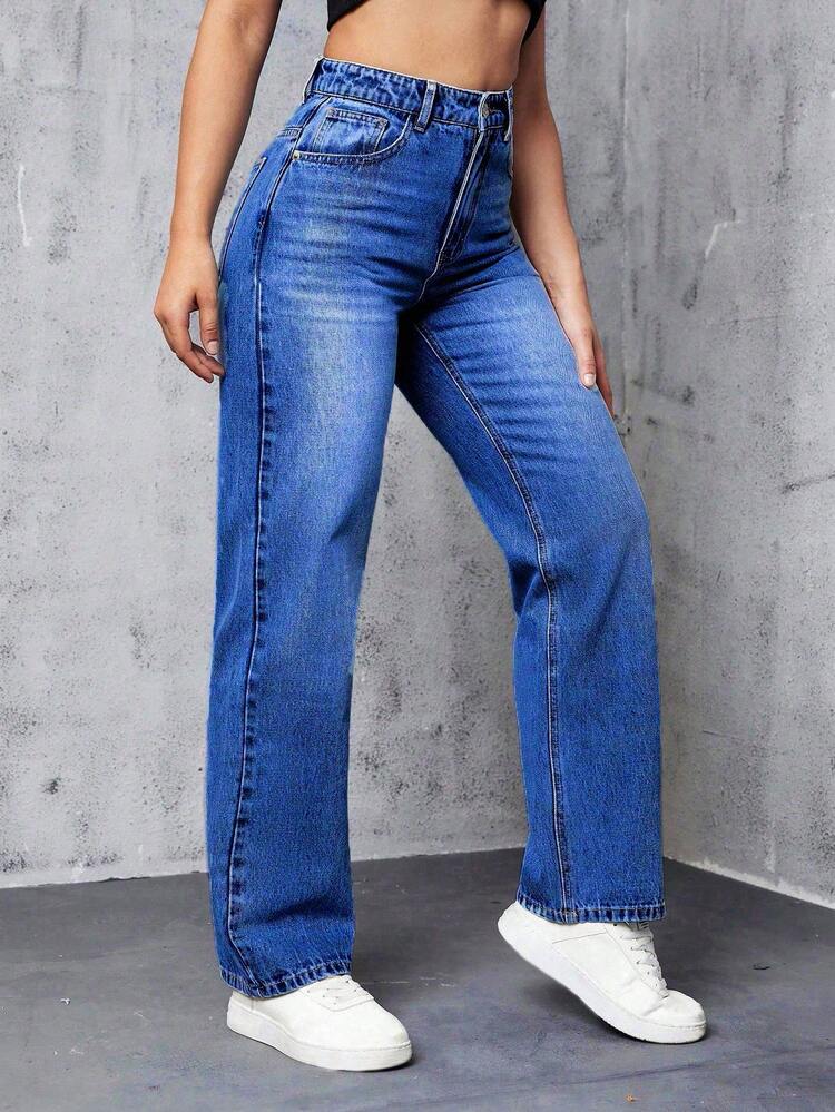 Women's Casual Everyday Street Style Pocketed Denim Jeans - Blue - View 4