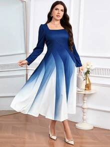 Modelyn Đầm dài tay cổ vuông ombre thời trang thanh lịch cỡ lớn dành cho nữ - Nhiều màu - Xem 6