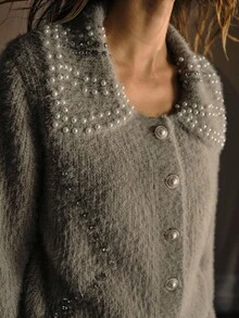 MOTF PREMIUM FAUX PEARL DETAIL BUTTON UP CARDIGAN - Khaki - View 5