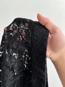 SHEIN Whyspr Goth Punk Halloween Gothic Lace And Tassels Darkwear Plus Size Leggings - Black - View 9