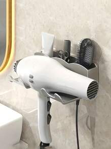 SHEIN Basic living Giá đỡ máy sấy tóc treo tường 1/2 chiếc, Giá để đồ phòng tắm không khoan, Giá đỡ máy sấy tóc rảnh tay cho bàn trang điểm, Kệ dán tường đựng dụng cụ làm tóc, Giá để máy sấy tóc tiết kiệm không gian - Nhiều màu - Xem 4