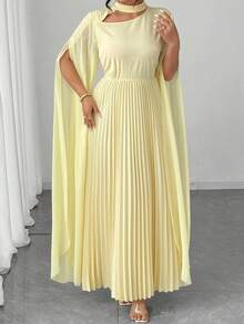 Elenzga Halloween Plus Size Women's New Long Sleeve Fitted Pleated Dress, Romantic & Elegant Fall Cloth For Women - Yellow - View 6