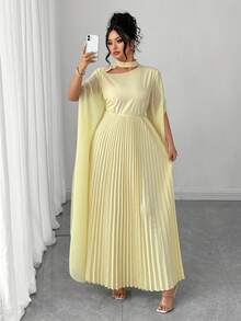Elenzga Halloween Plus Size Women's New Long Sleeve Fitted Pleated Dress, Romantic & Elegant Fall Cloth For Women - Yellow - View 7