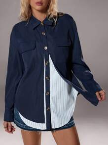 TRNVIE Casual Cargo 2 In 1 Striped Women Jacket Fall Winter Cloth For Women - Navy Blue - View 5