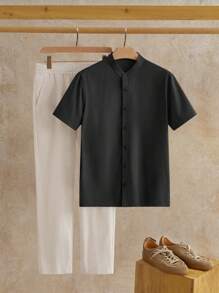 Manfinity NXTstreet 2件套男士休闲立领梭织衬衫和裤子套装