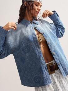Bohemela Casual Woven Denim Long Sleeve Loose Blouse For Women - Blue - View 6