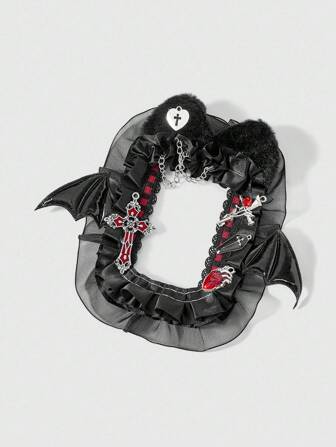 Anime Halloween Black Lace Bat Wing Cross Charm Casual Chic Multifunctional Card Holder, Suitable For ID Card, Photo, Etc.