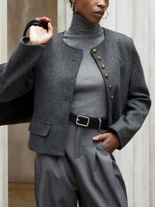 Aveloria Modichic Veste courte réversible en laine mélangée à col rond, manteau en laine de haute qualité