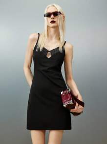 Airlisse Damen ärmelloses Kleid mit vorderem Hohldesign - Schwarz - Übersicht 5