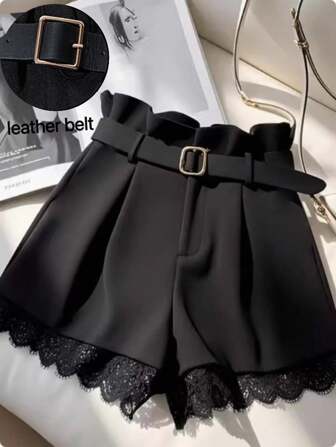 Franclia Halloween High Waist Slimming Versatile Casual Lace Design Black Shorts Black Lace Shorts