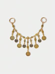 SHECARRY 1pc Vintage Coin Tassel Metal Bag Chain, Bohemian Style Accessory For Vacation, Party