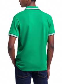 Hugo Boss 男士夏季字母条纹印花 Polo 领短袖休闲 T 恤 - 303 深綠色 - 查看 2