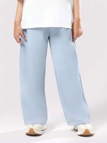 SUMWON Manhattan NYC Varsity Logo Oversized Tween T-Shirt Co-Ord Set Wide Leg Pants Wear Matching Two Piece Comfort Wear - Blue - View 4