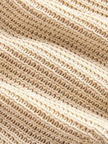 Skyraze 女式长袖杏色翻领露肩针织上衣，纽扣设计，时尚女式秋冬装 - 杏色 - 查看 4