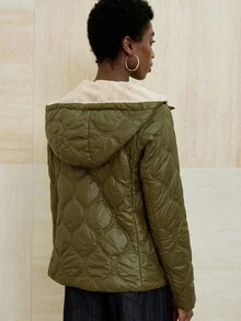 GENKIRA Abrigo acolchado para mujer con forro elegante y de moda, polar suave y cómodo, diseño clásico de pespunte acolchado - Verde militar - Ver 6
