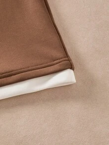 SHEIN Explorewe Casuvi 男童 2 件套，2 合 1 設計針織連帽衫與長褲，英文字母印花，復古學院風，適合秋季、職業日、返校穿搭 - 摩卡棕 - 查看 5